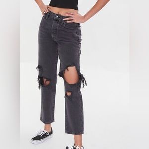 Black,Distressed Shein Wide Leg Jeans